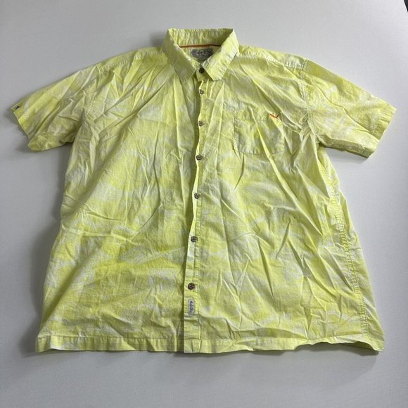 Salt Life Camp Button Up Shirt Yellow Fish Print Short Sleeve Hawaiian Print 2XL - Picture 1 of 9